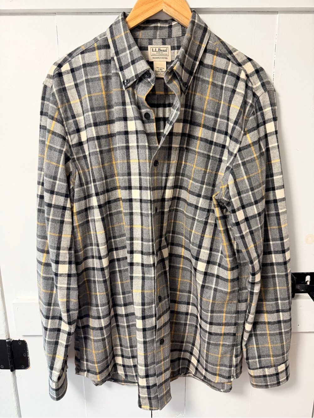 L.L. Bean Men's Gray Plaid Button-Down Shirt with Yellow Accents